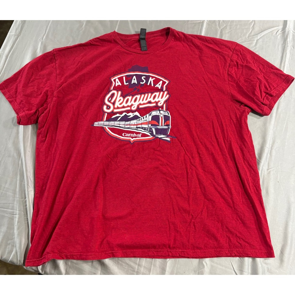Gildan Alaska Skagway Carnival Train Graphic T-Shirt Mens‎ 3XL Red Softstyle Tee